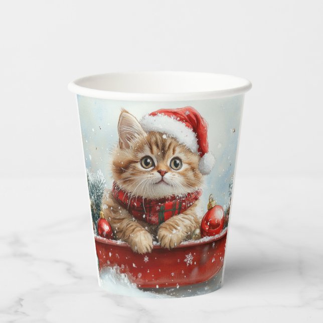 Persian Cat in Sledge Let it Snow Christmas Paper Cups (Front)