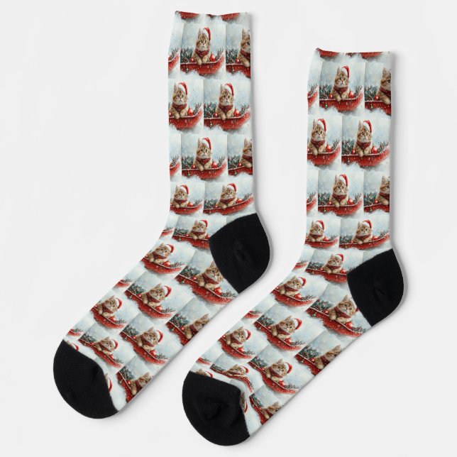 Persian Cat in Sledge Let it Snow Christmas Socks (Left)