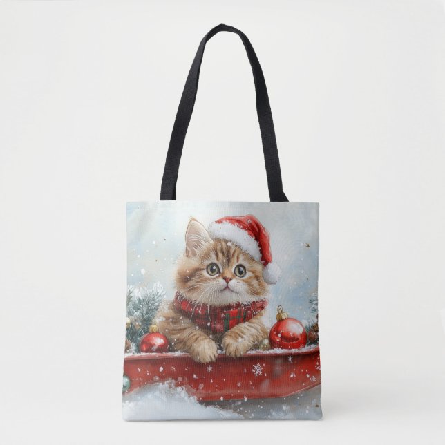 Persian Cat in Sledge Let it Snow Christmas Tote Bag (Front)