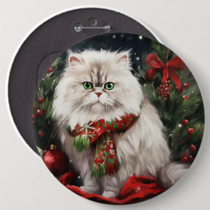 Persian Cat in Snow Christmas 6 Inch Round Button
