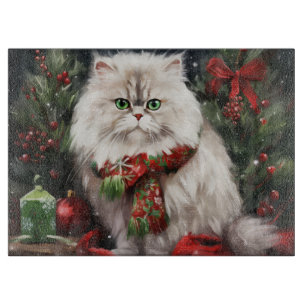Persian Cat in Snow Christmas Cutting Board