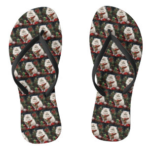 Persian Cat in Snow Christmas Flip Flops