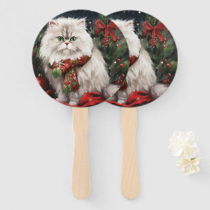 Persian Cat in Snow Christmas Hand Fan