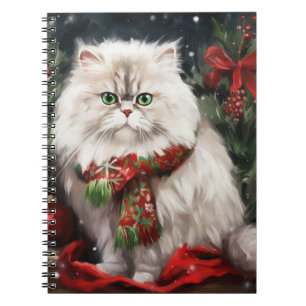 Persian Cat in Snow Christmas Notebook