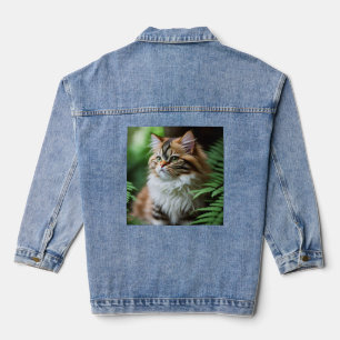 Persian Cat In The Fernery, Ladies Denim Jacket