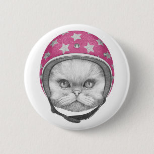 Persian Cat Motorcycle Rider 2 Inch Round Button