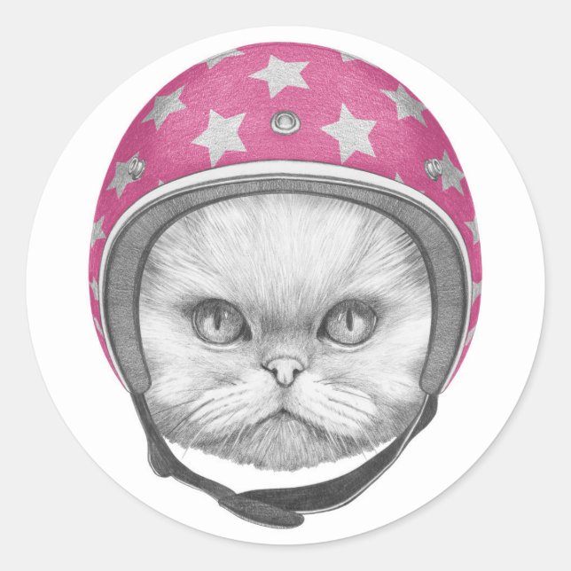 Persian Cat Motorcycle Rider Classic Round Sticker (Front)