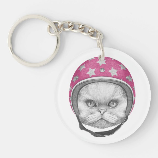 Persian Cat Motorcycle Rider Keychain (Front)