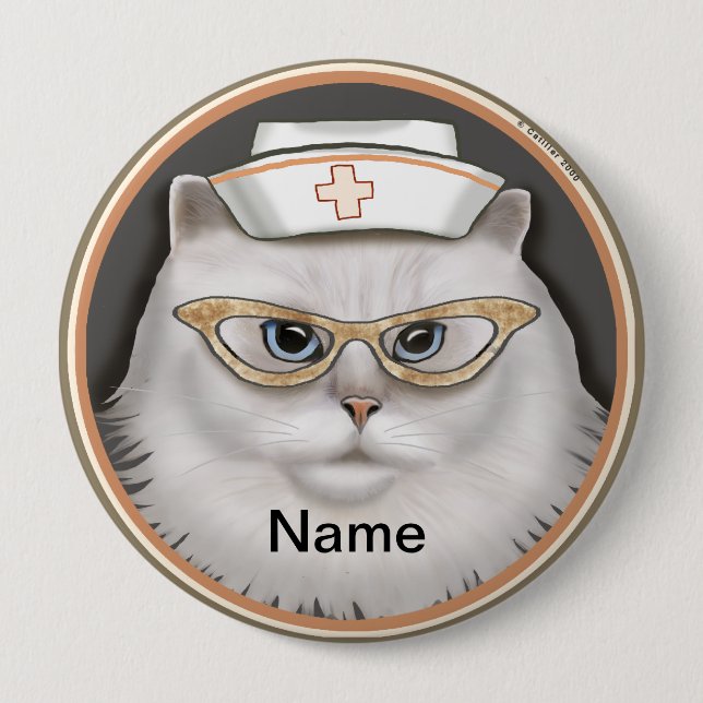 Persian cat nurse  4 inch round button (Front)