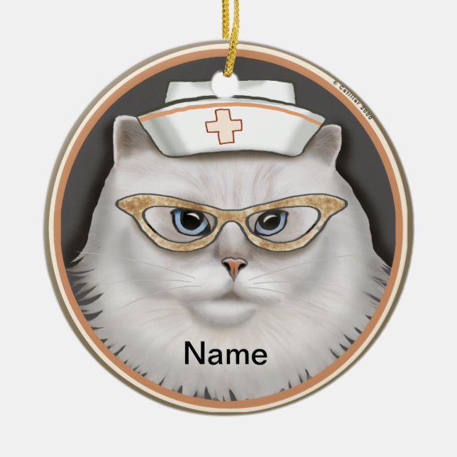 Persian cat nurse  ceramic ornament (Front)