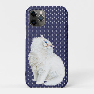 Persian cat on blue and white dots iPhone 11 pro case