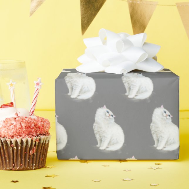 Persian Cat On Grey Wrapping Paper (Birthday Party)