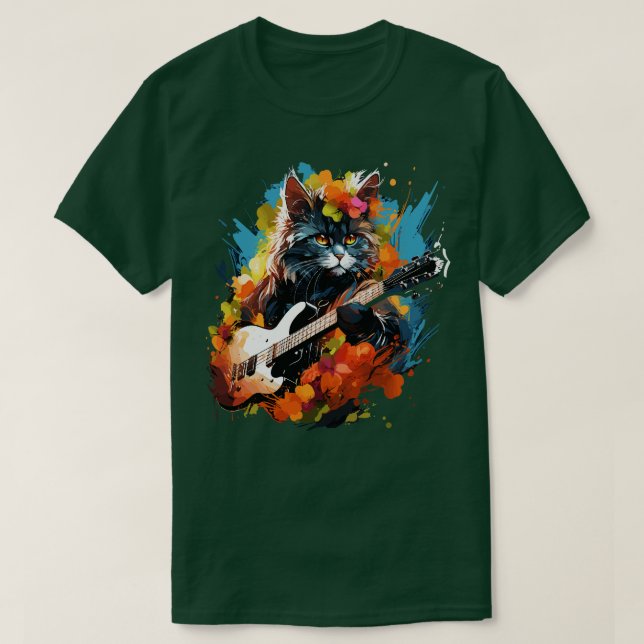 Persian Cat Playing Guitar T-Shirt (Design Front)
