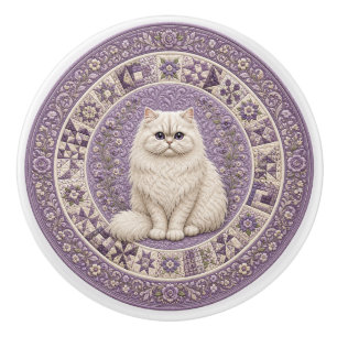 Persian Cat Quilt  Ceramic Knob