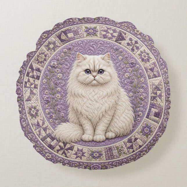 Persian Cat Quilt Round Pillow (Front)