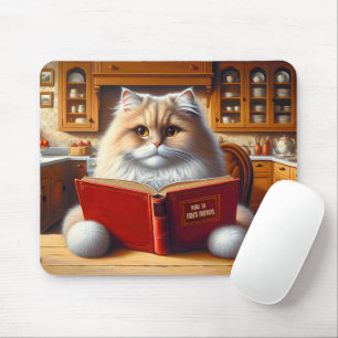 Persian Cat Reading a Book Mouse Pad