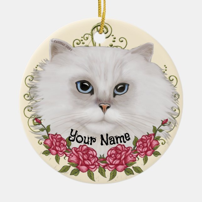 Persian Cat Roses  Ceramic Ornament (Front)
