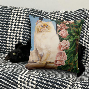 Persian Cat Roses Dryad Throw Pillow