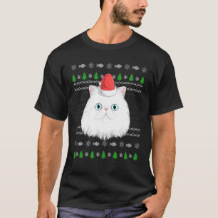 Persian Cat Santa Claus Hat Ugly Christmas Pattern T-Shirt