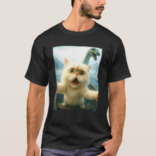 Persian Cat Selfie Cat Chased By Loch Ness Monster T-Shirt