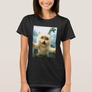 Persian Cat Selfie Cat Chased By Loch Ness Monster T-Shirt