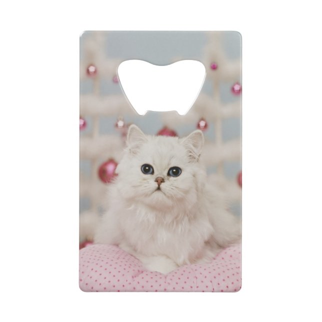 Persian cat sitting on pink pillow wallet bottle opener (Front)