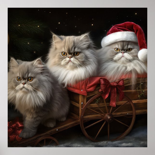 Persian Cat Snowy Sleigh Christmas Decor (Front)