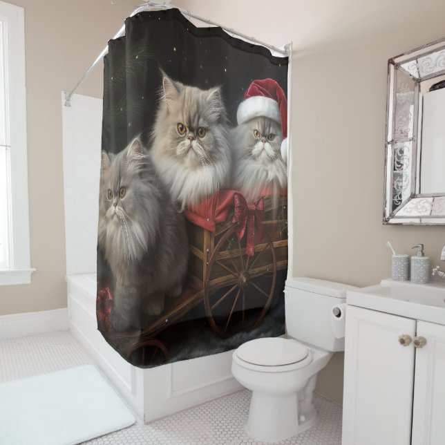 Persian Cat Snowy Sleigh Christmas Decor (In Situ)