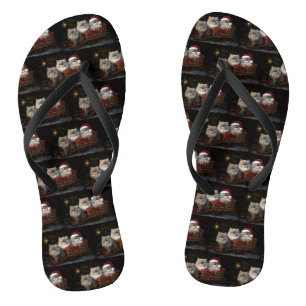 Persian Cat Snowy Sleigh Christmas Decor Flip Flops