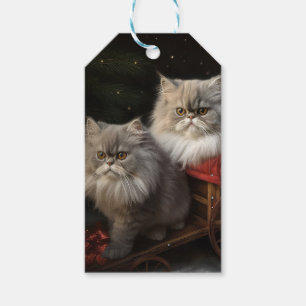 Persian Cat Snowy Sleigh Christmas Decor Gift Tags