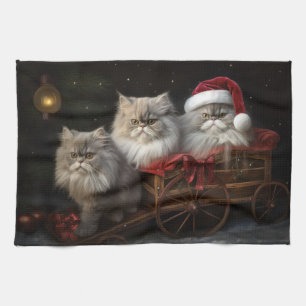 Persian Cat Snowy Sleigh Christmas Decor Kitchen Towel