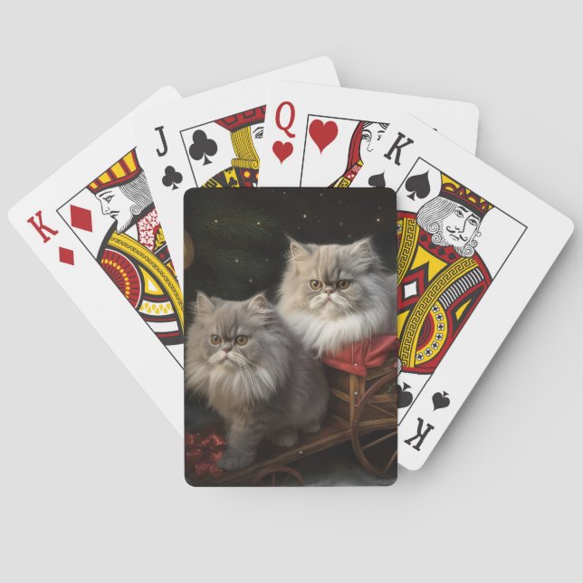 Persian Cat Snowy Sleigh Christmas Decor Playing Cards (Back)