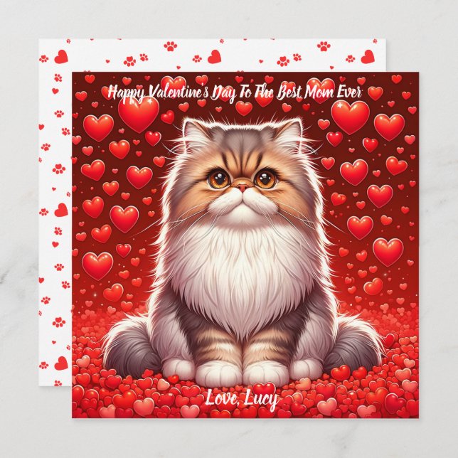 Persian Cat Valentine Purr  Holiday Card (Front/Back)