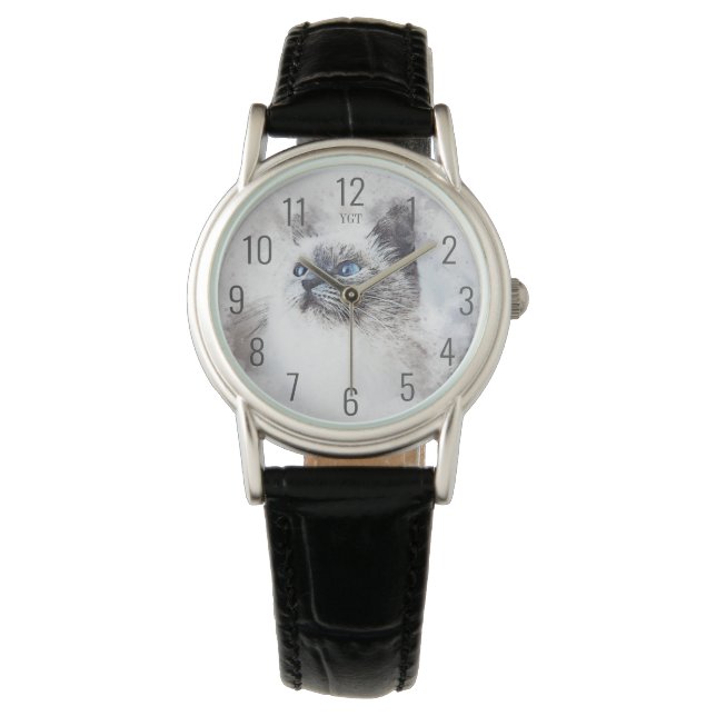 Persian Cat Watercolor Design Women's Watch (Front)
