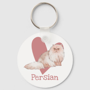 Persian Cat Watercolor Kitty Pink Heart Keychain