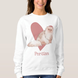 Persian Cat Watercolor Kitty Pink Heart Sweatshirt
