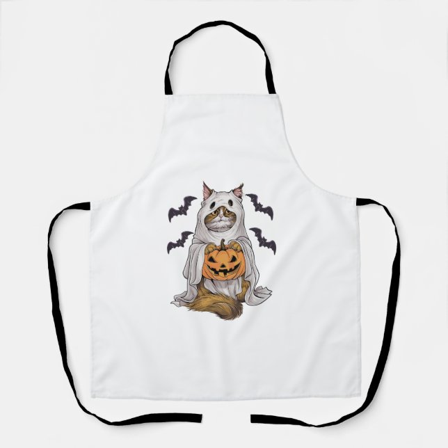 Persian Cat Witch Hat Pumpkins Halloween Costume  Apron (Front)