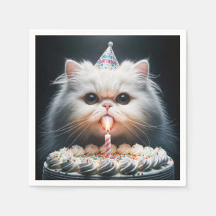 Persian Cat With a Birthday Cake Napkin