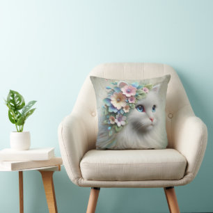 Persian Cat With Floral Laurel Throw Pillow