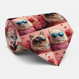 Persian Cat with Heart Roses Valentine's Day Tie
