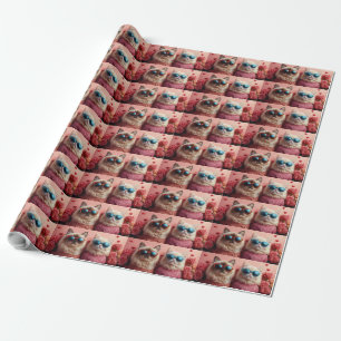 Persian Cat with Heart Roses Valentine's Day Wrapping Paper