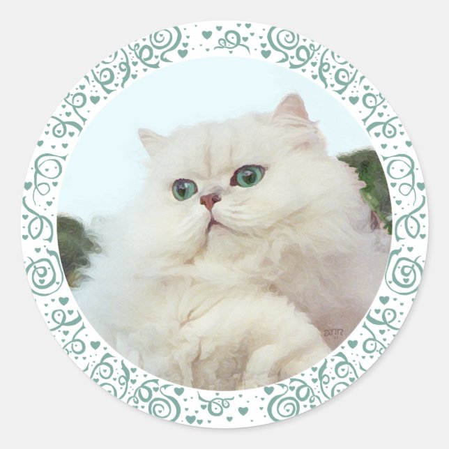 Persian Cat with Jade Eyes Classic Round Sticker (Front)