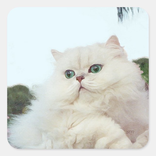 Persian Cat with Jade Eyes Square Sticker (Front)