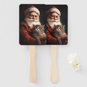 Persian Cat With Santa Claus Festive Christmas  Hand Fan