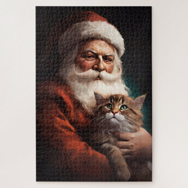 Persian Cat With Santa Claus Festive Christmas  Jigsaw Puzzle (Vertical)