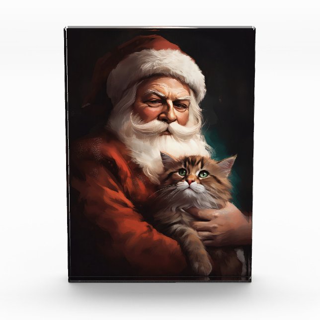 Persian Cat With Santa Claus Festive Christmas  Photo Block (Front)