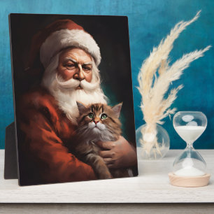 Persian Cat With Santa Claus Festive Christmas  Plaque