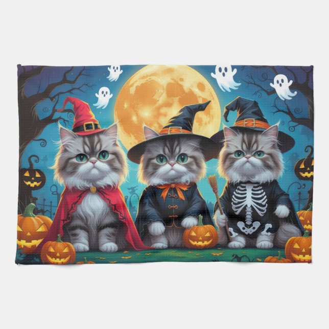 Persian Cats Pumpkin Halloween Funny Kitchen Towel (Horizontal)