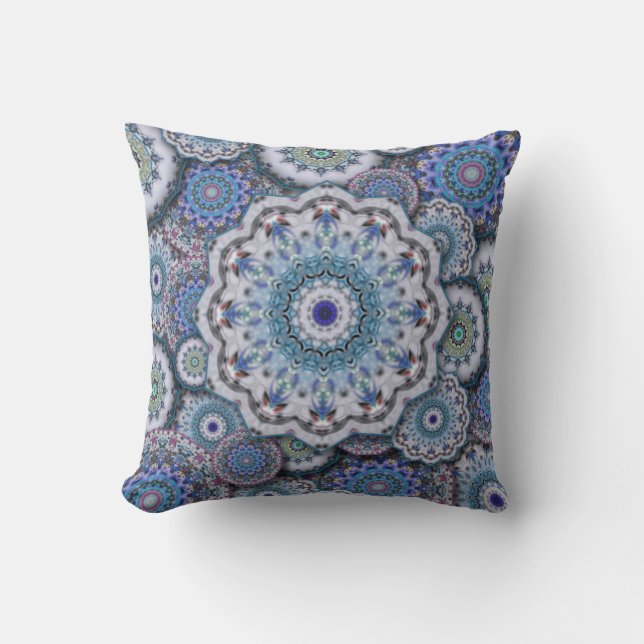 persian damask mosaic flowers mandala chic elegant throw pillow (Front)