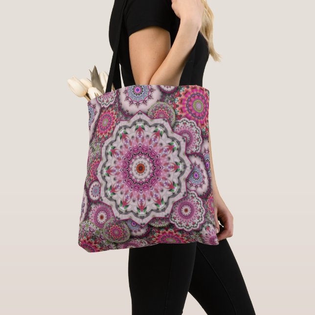 persian damask mosaic flowers mandala chic elegant tote bag (Close Up)